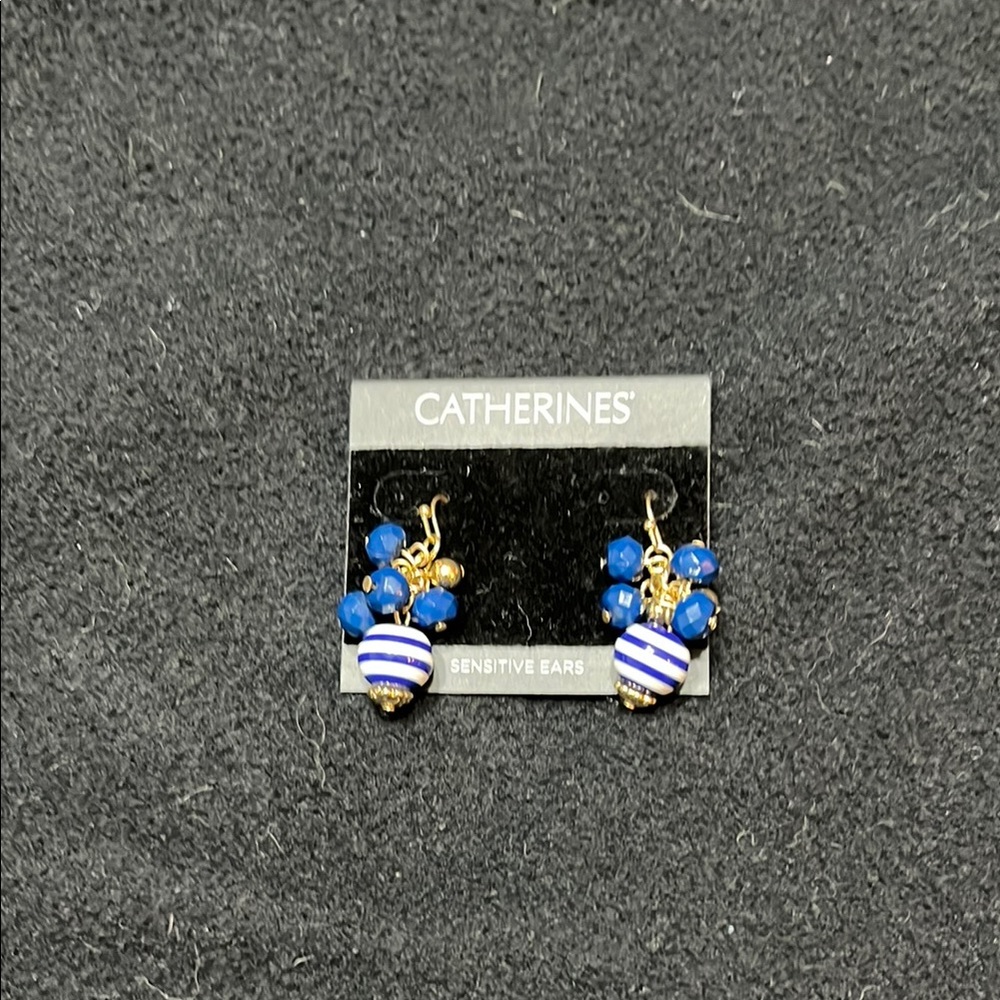 Catherines Blue and Gold Beaded Earrings